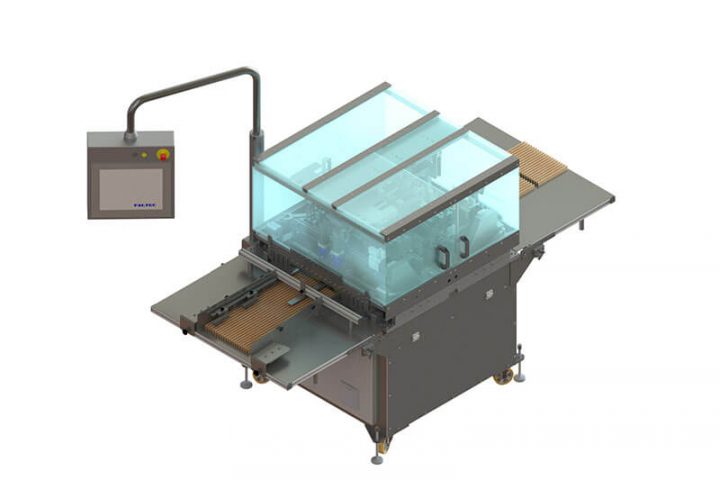 Servogesteuerter Hochleistungsautomat zum automatischen, qualitativ hochwertigen Zuschnitt von Filterelementen aus einem quergeschnittenen Filterbalg.
